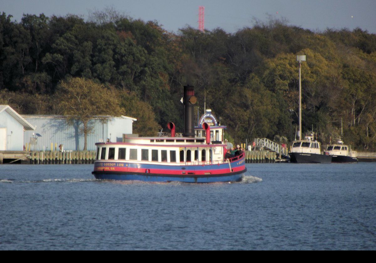 The Juliette Gordon Low, one of the boats run by the Savannah Belles Ferries.  It provides a link between Savannah and Hutchinson Island where both the convention center and the Westin are located.  