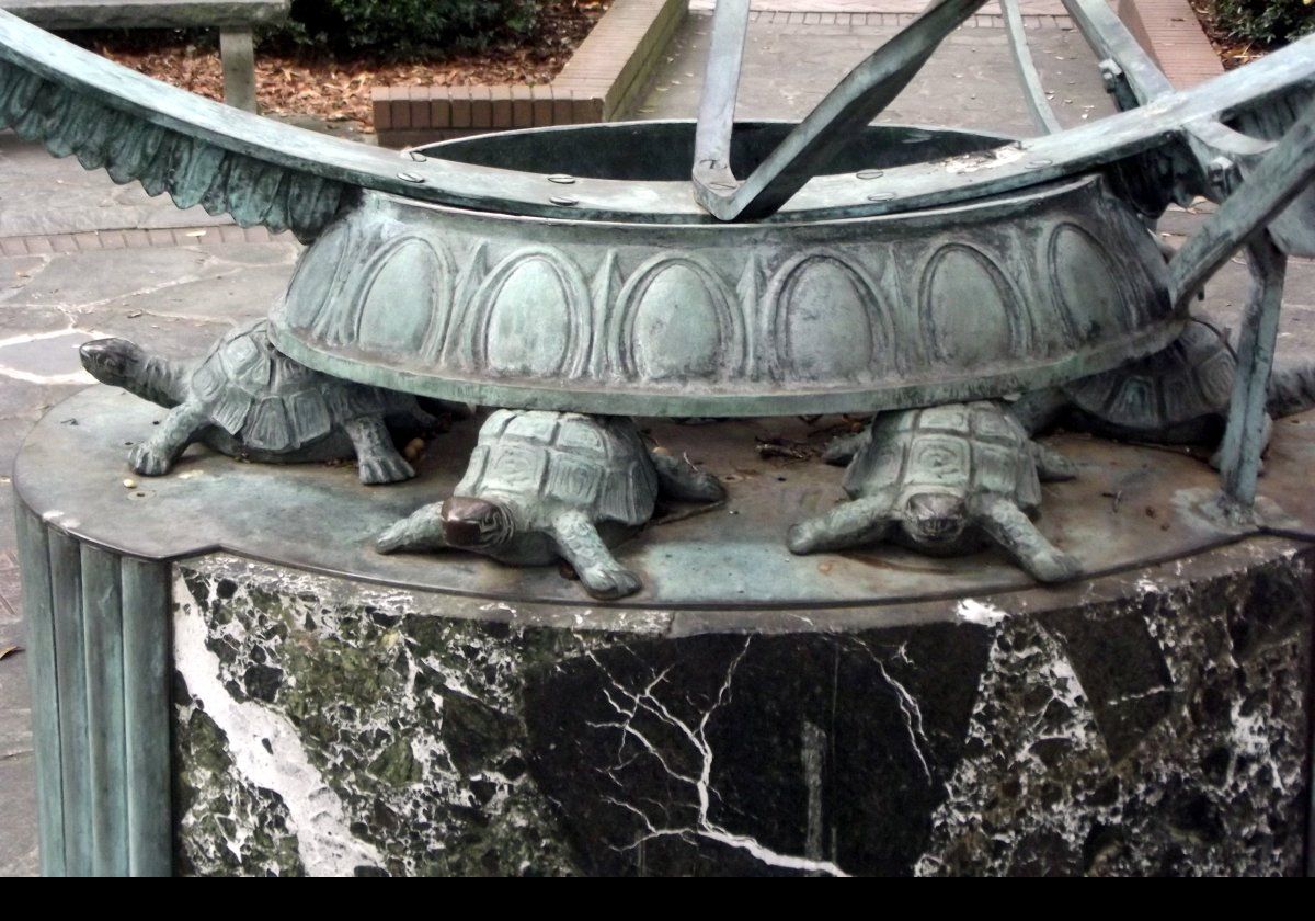 The large armillary sphere in the center of the square dates back to 1870.  The sphere is supported by six turtles.