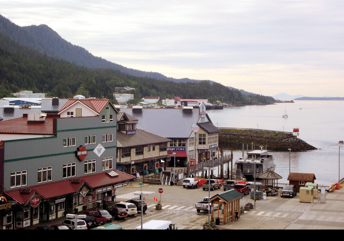 The Inside Passage Harley Davidson store, with the Salmon Landing Market beyond.