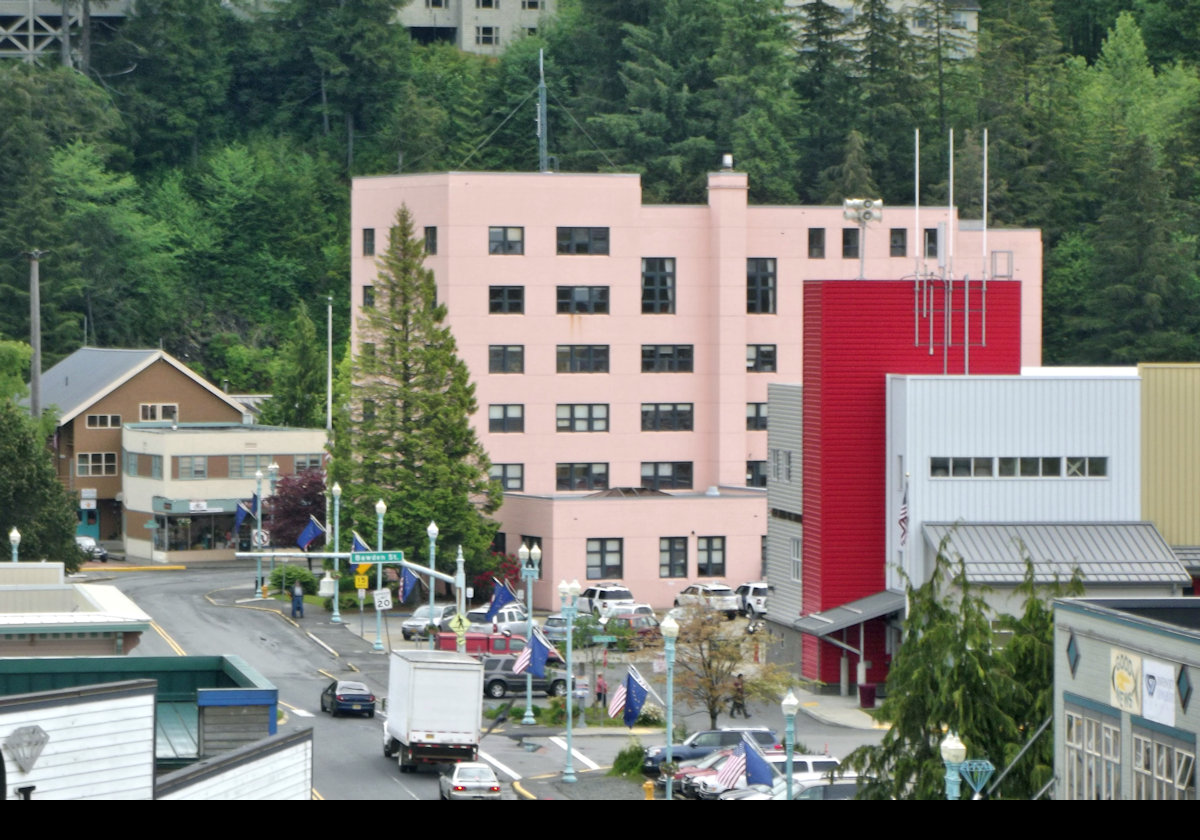 The main tenant in the Ketchikan Federal Building is the United States Forest Service Tongass National Forest Supervisor's Office.  Also using the building is an office of the United States Customs and Border Protection, and a courthouse.  Built in 1938, when it was painted white.  The pink color was added in 1990.  .