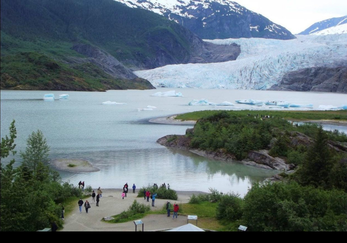 Looking across Mendenhall Lake to the glacier.  It is one of 38 glaciers that originate in the Juneau Ice Field.