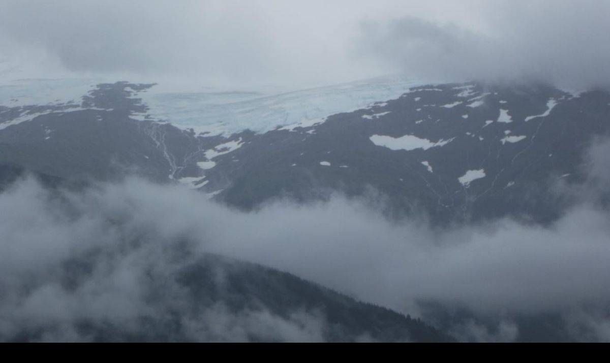 Looks like a glacier high up in the mountains.  