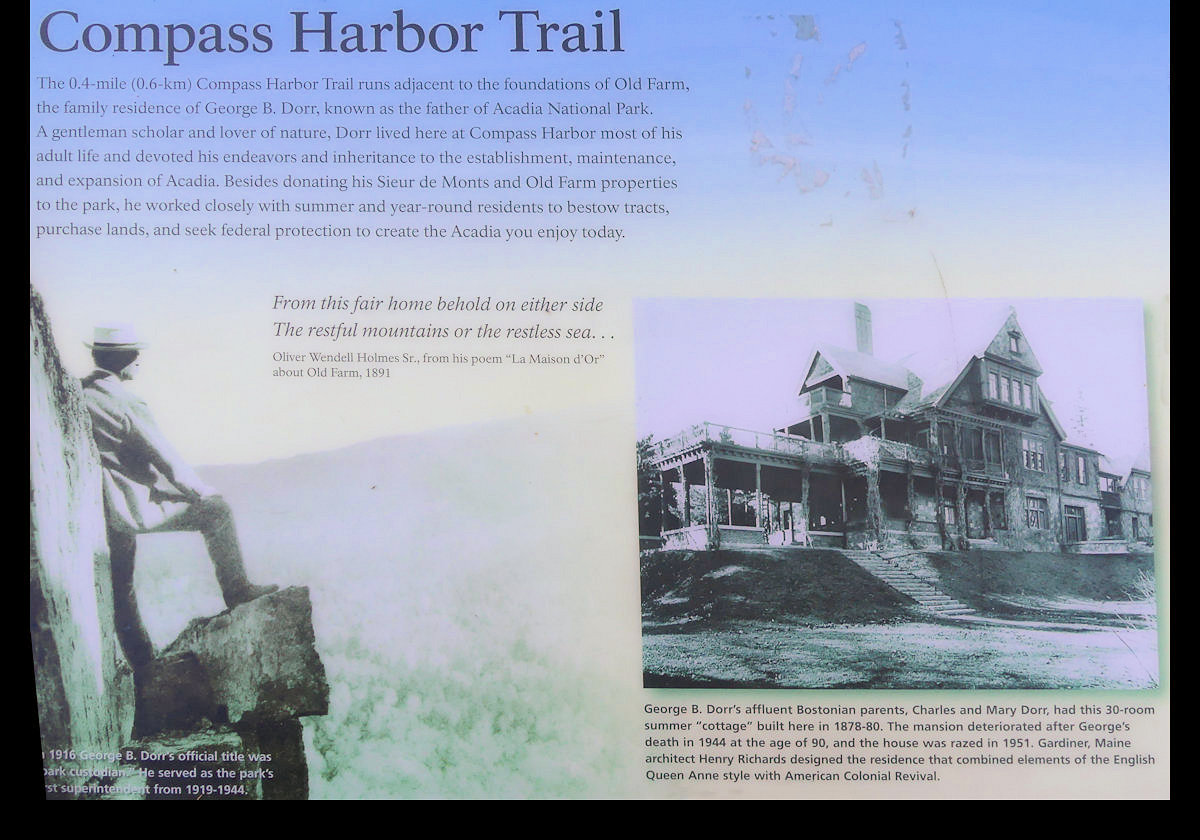 The Trail is a walk through the woods to the shore just outside of Bar Harbor. The land is the former estate of George B. Dorr, who was instrumental in the creation of Acadia National Park as well as its first superintendent.