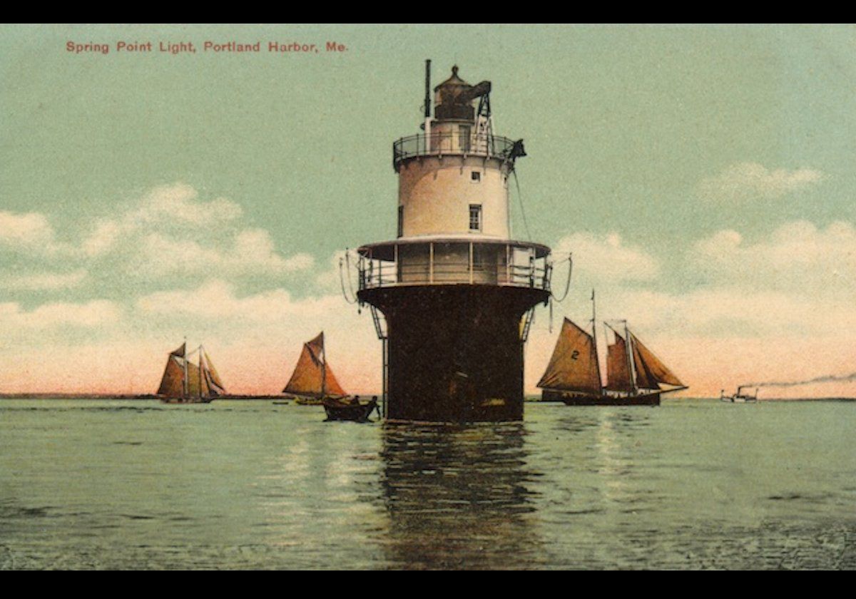 The Spring Point Ledge Lighthouse.  Another early postcard of the lighthouse from before the breakwater was built. 