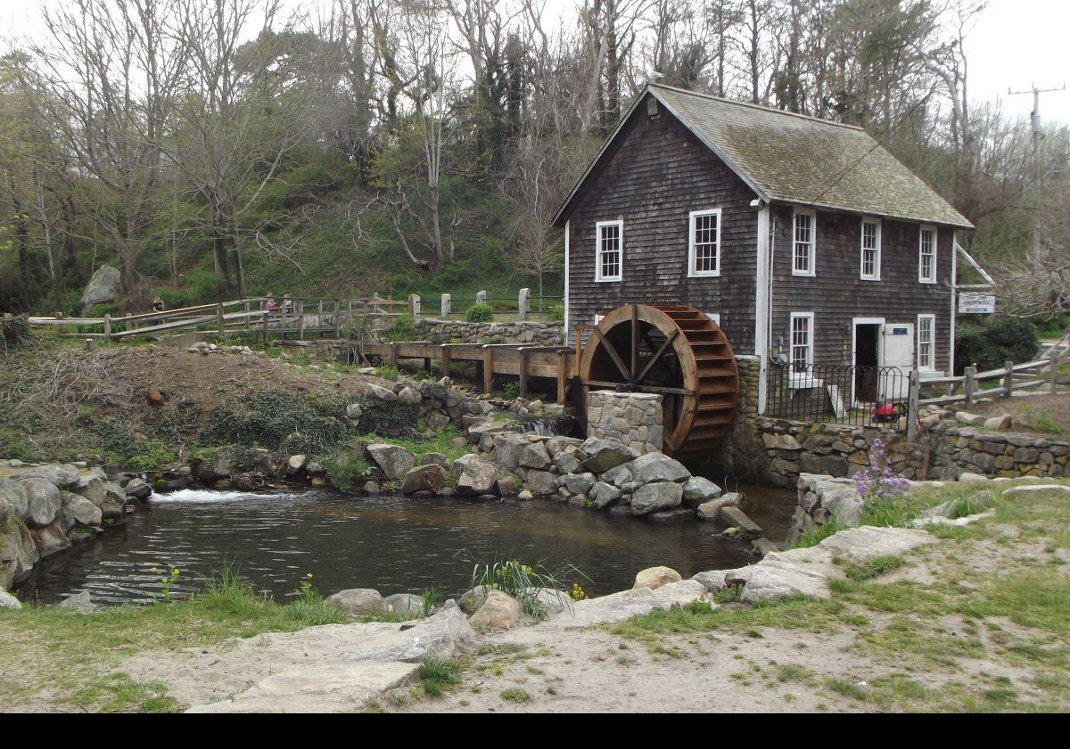 The side of the Grist Mill showing the large water wheel.
