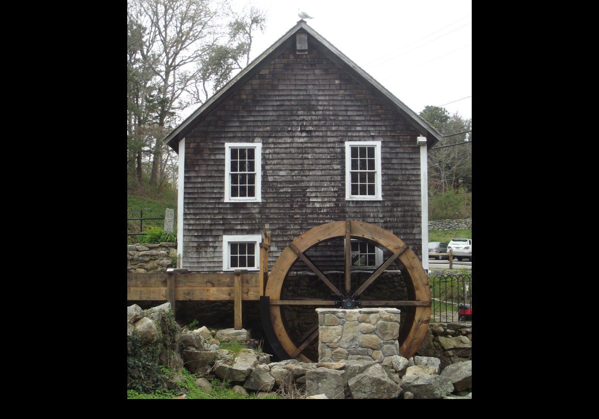 The side of the Grist Mill showing the large water wheel.