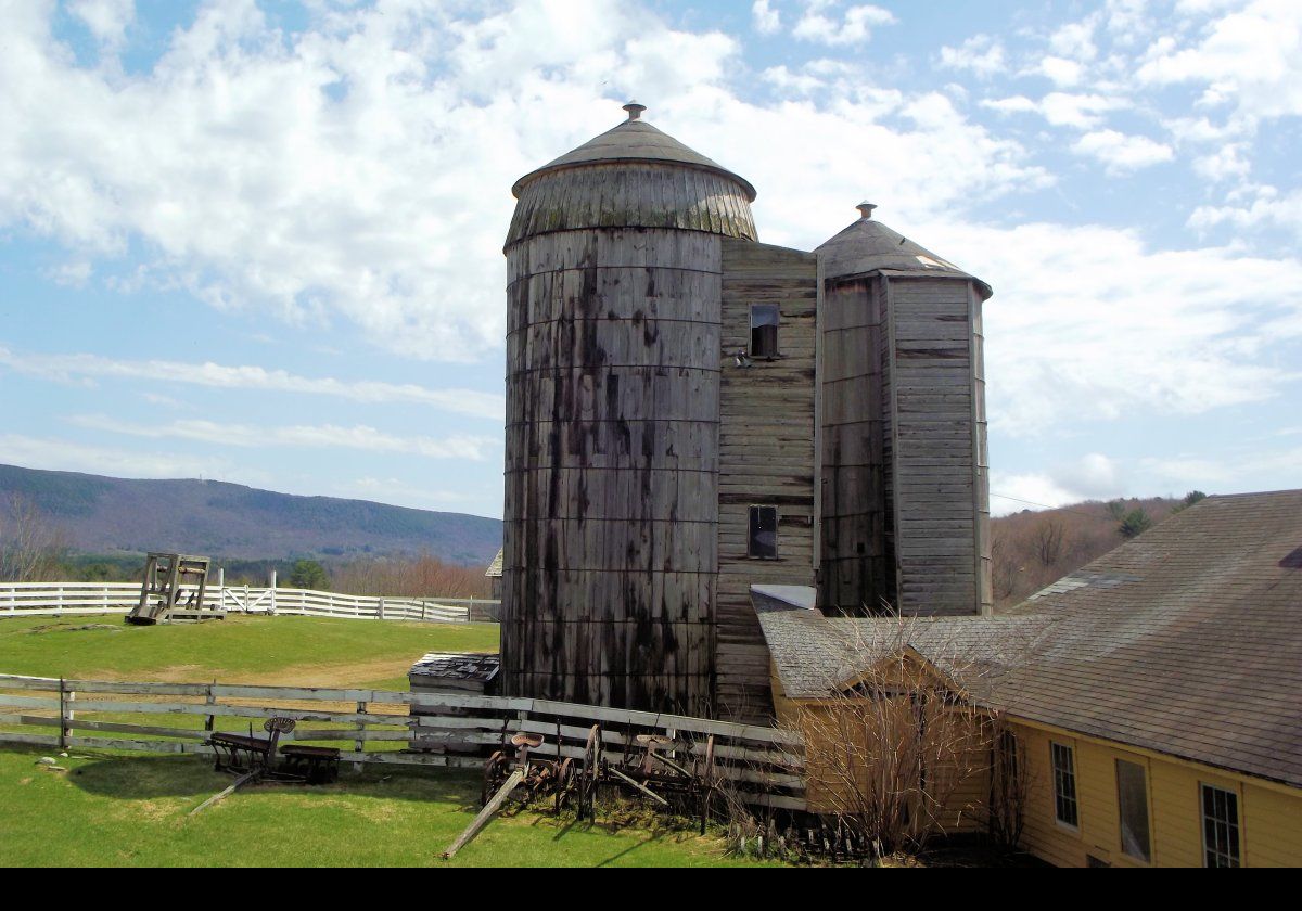 The grain silos attached to the Round Stone Barn.