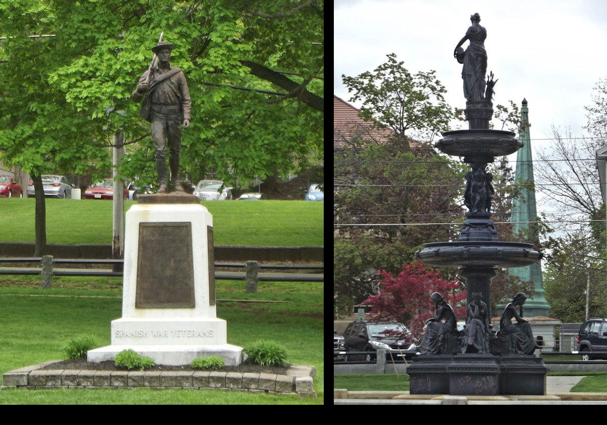 Statuary in Central Park.  On the left, the Spanish-American War Monument.  On the right, the Foster Fountain.  Click the image to see details of the fountain.