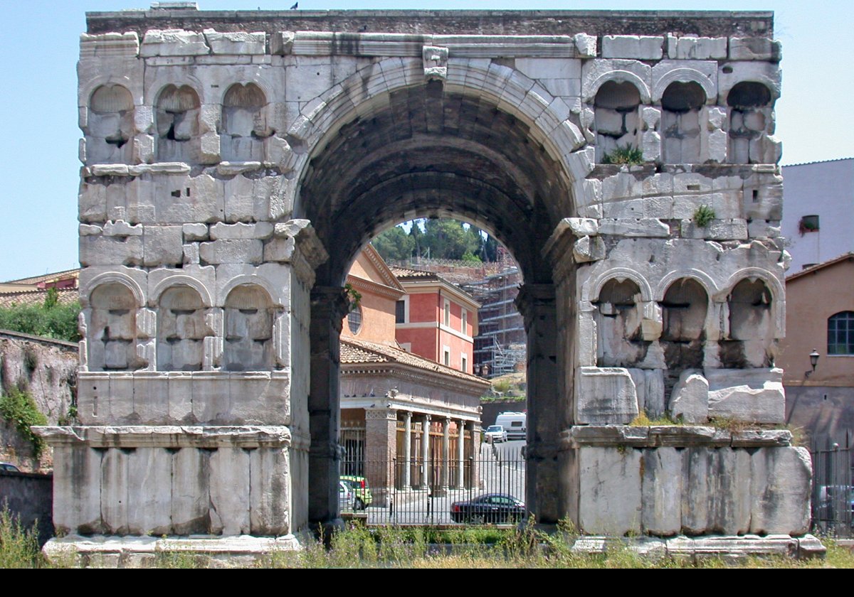 The Arch of Janus is a triumphal arch built in the early part of the 4th century.  It has four arches, and four sides.