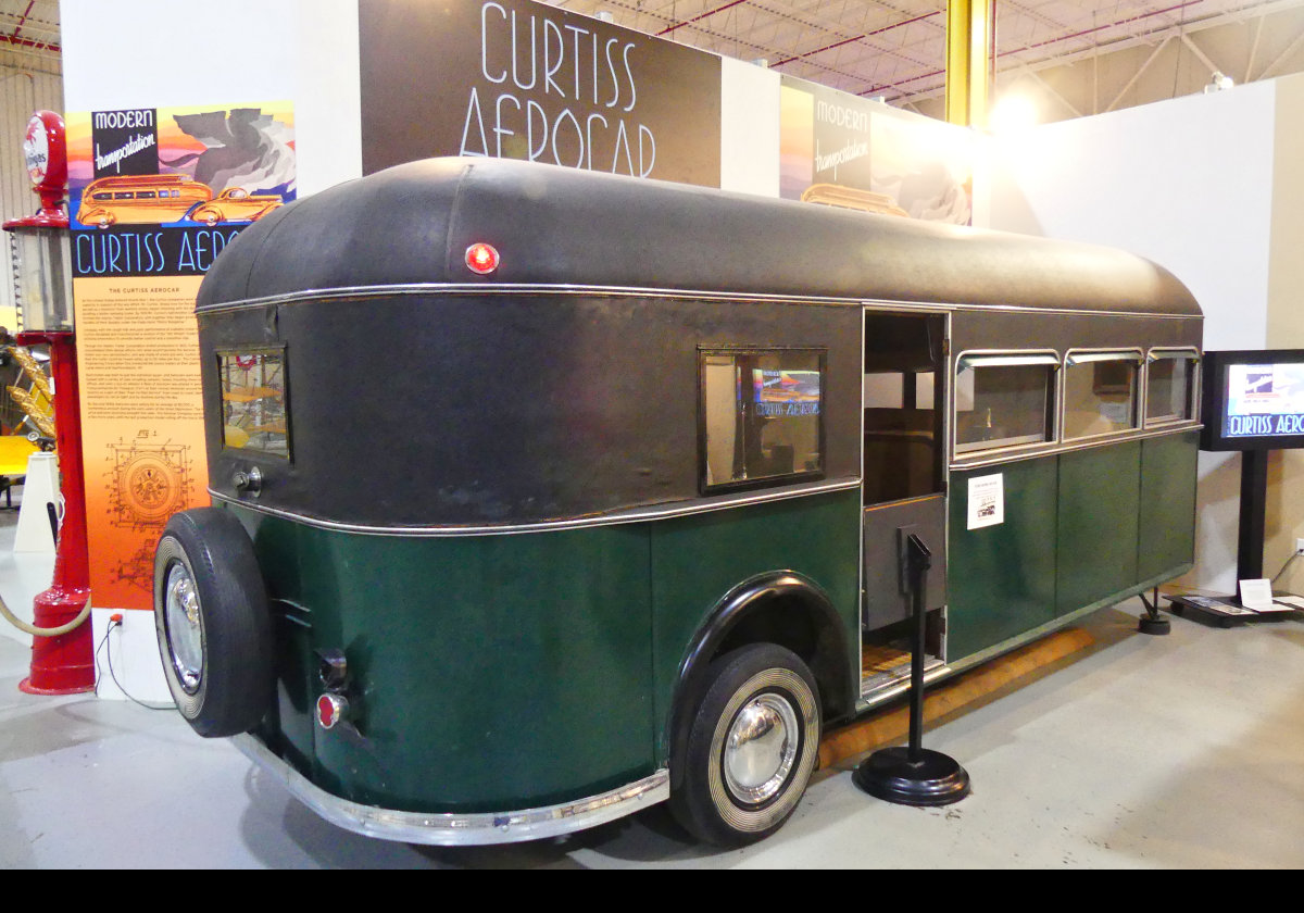 1938 Curtiss Aerocar travel trailer.  Click the image to see a photograph of the interior.