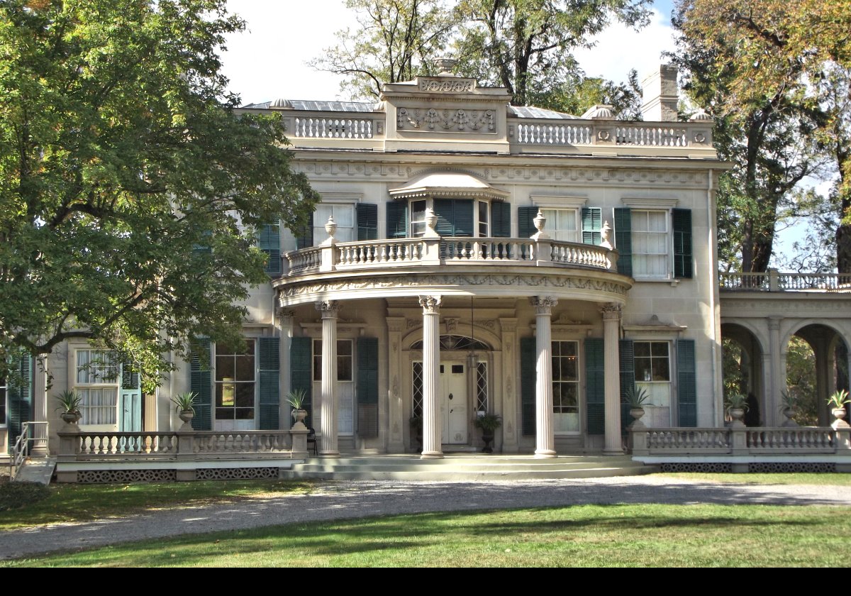In the mid-1800s, the architect Alexander Jackson Davis added classical revival exteriors to the Federal style house.  This is what we see today.  It is remarkably well preserved.  