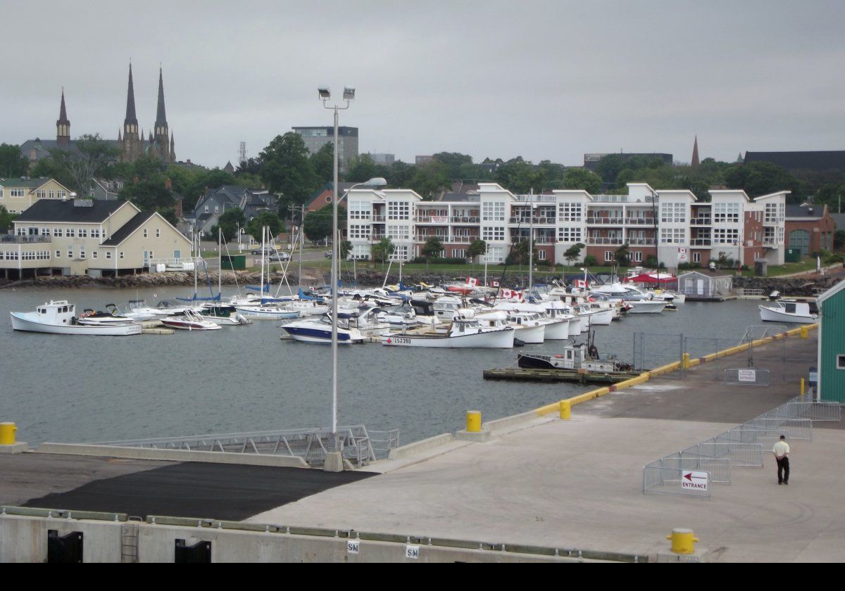A view of the marina as the ship was very close to the dock, with the spires of St. Dunstan's Basilica in the background.