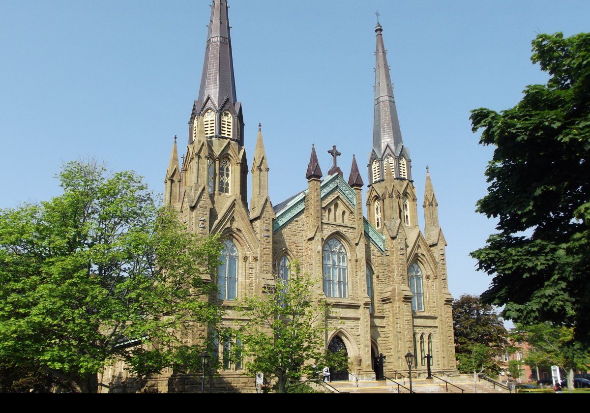 St. Dunstan's Basilica is the fourth church on this site.  The third building was destroyed by fire in 1913, and the current church rebuilt on the site, and completed in 1916.  It is also Charlottetown Roman Catholic Cathedral.  Click the image to see a commemorative plaque.