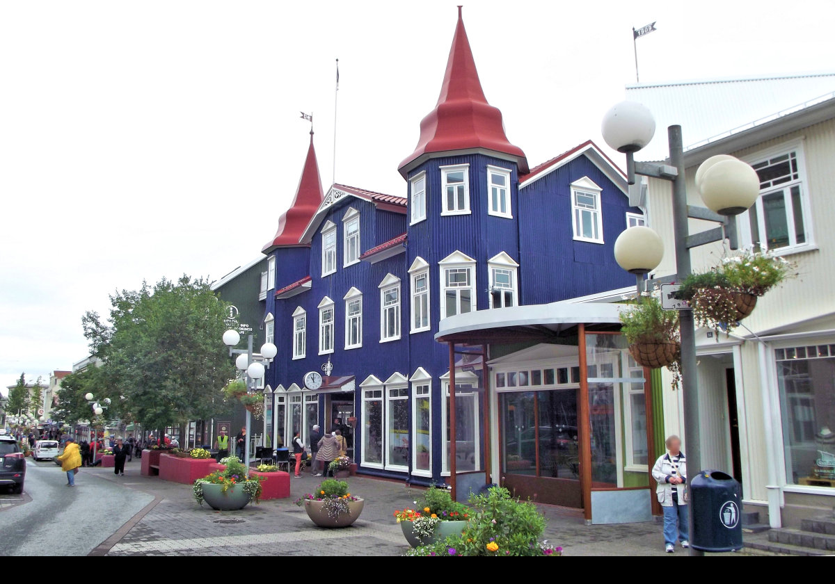 Here we are right in the town center.  The blue building is the Blaa Kannan cafe.  Click the image for another view.