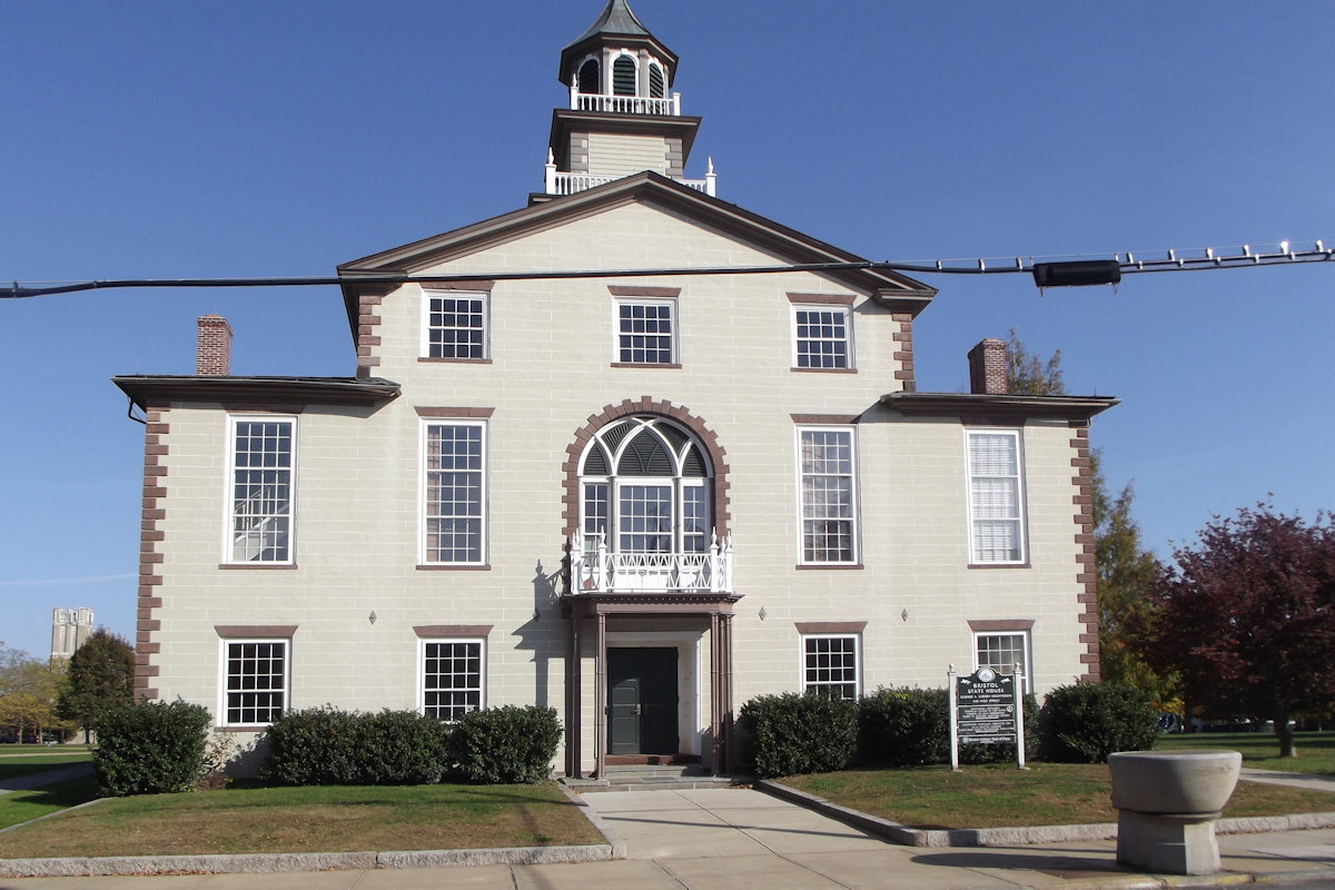 Constructed in 1816/7, the Bristol County Statehouse/Courthouse at 240 High Street was one of 5 locations for meetings of the Rhode Island House of Representatives and Senate.  It then became the Bristol County Court from 1854 up to 1980.  In 1997 it was purchased by the Bristol Statehouse Foundation, who have restored it.