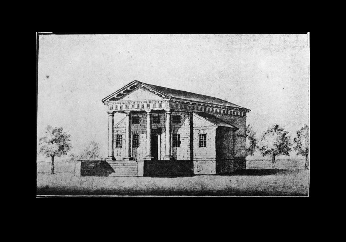 A drawing of the library by Pierre du Simitiere showing how it looked in 1768.  Click the picture to see a number of other historical pictures of the library from theHistoric American Buildings Survey.