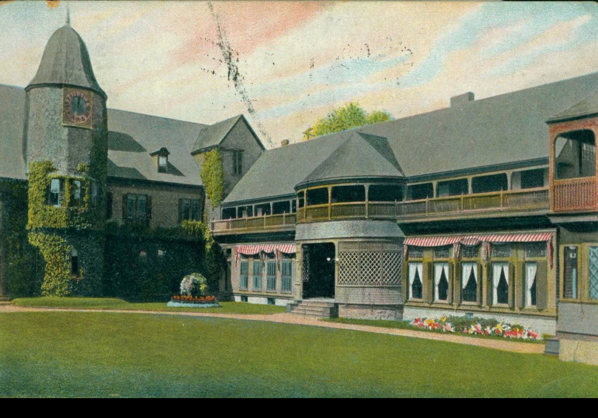 The exterior and grounds of the Newport Casino as they looked in around 1900.