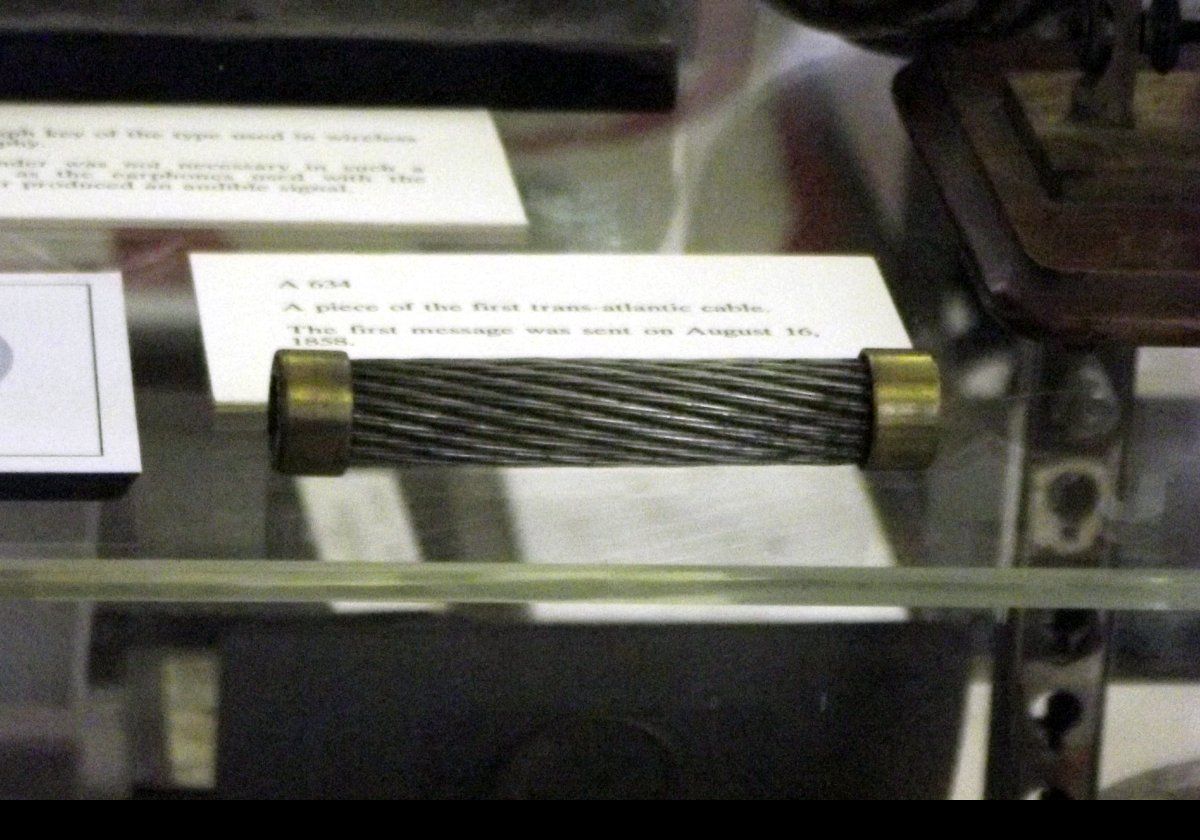 A piece of the original trans-Atlantic telegraph cable.  The plaque states that the first message was sent on August 16th 1858.