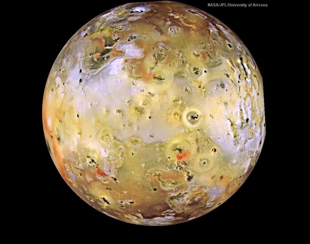 This photograph is a composite of images taken in September and November 1996 by Galileo.  The color variations have been enhanced to emphasize color variations.  The full sized version is available on the NASA website; just click the image.  