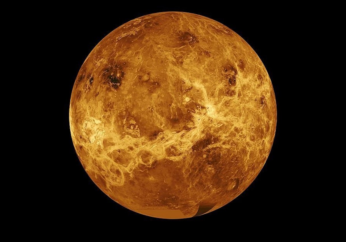 A radar image of Venus.  